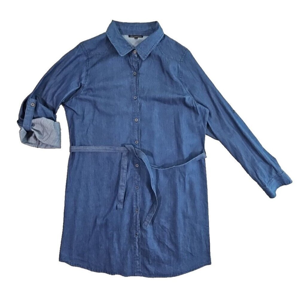 Chic Connection Denim Button-Up‎ Shirt Dress Women's XL Long Sleeve Belted Y2K